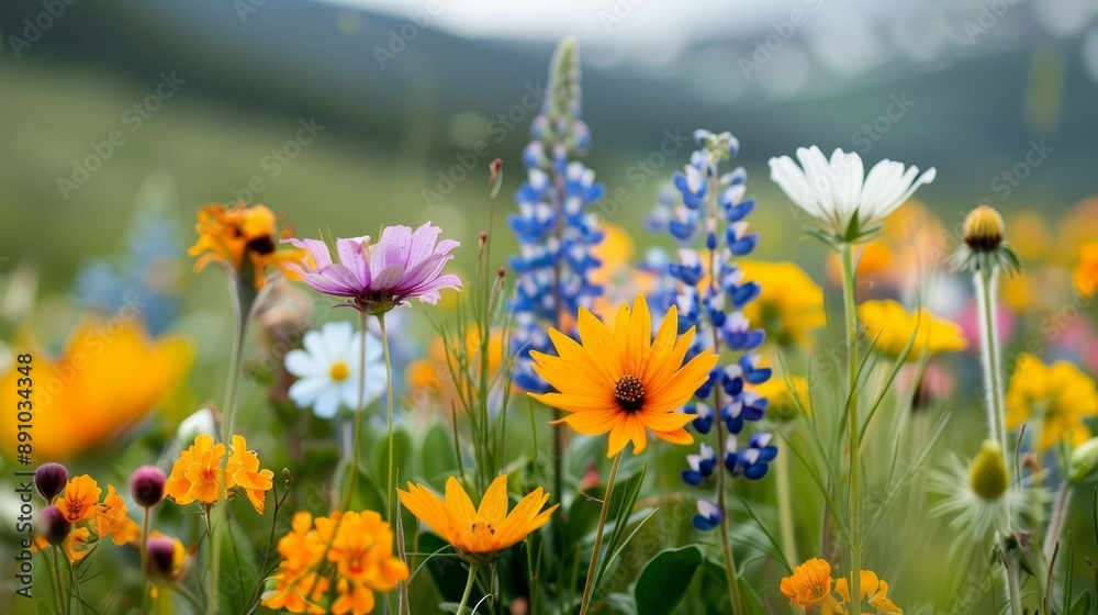 sunlit meadow with a variety of vividly colored wildflowers sunlit meadow with a variety of vividly colored wildflowers