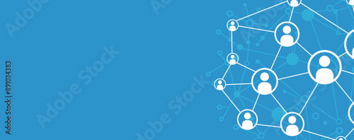 Business online communication and abstract social network connection concept. Global network connection. Business social network connection people on blue background. Global internet technology.