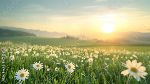 Sunlit Daisy Field at Sunrise