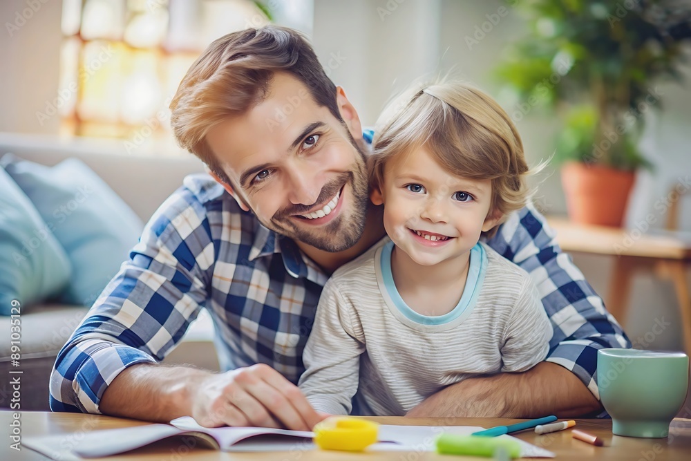 Happy father and son spending quality time together. Happy father and son spending quality time together.
