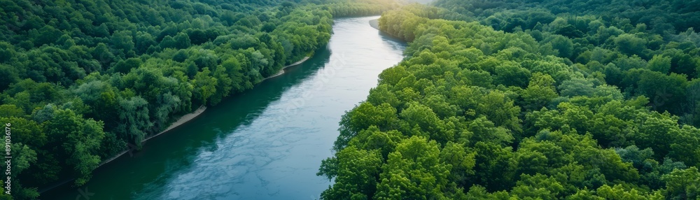 Aerial View of Serene River in Forest Aerial View of Serene River in Forest