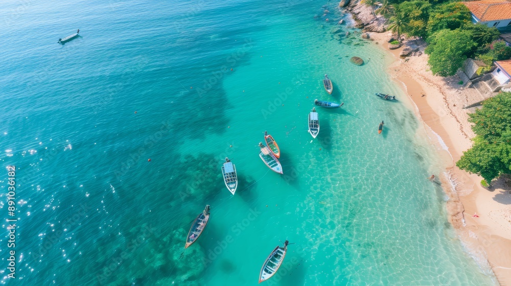 Obraz premium Aerial View of Boats on Tropical Beach
