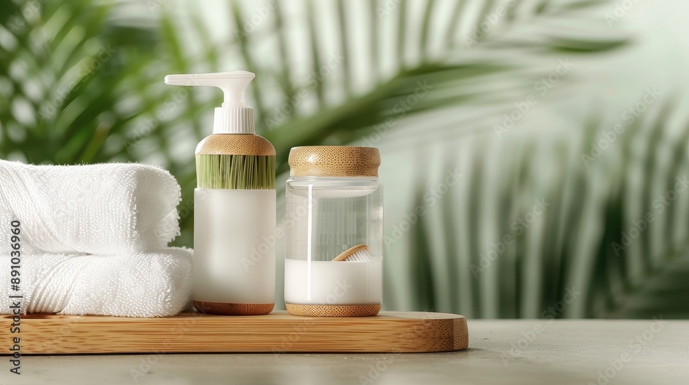A white towel with a white container of toothpaste and two toothbrushes on top of it A white towel with a white container of toothpaste and two toothbrushes on top of it