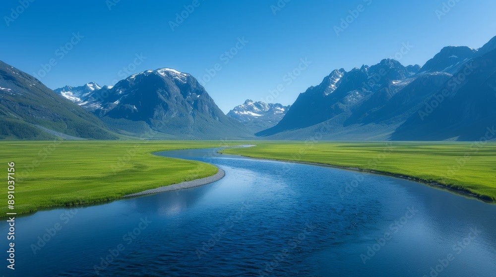 Serene River Winding Through Mountain Valley Serene River Winding Through Mountain Valley