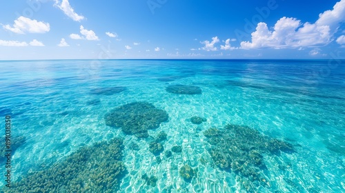 Clear Blue Tropical Ocean with Coral Reefs