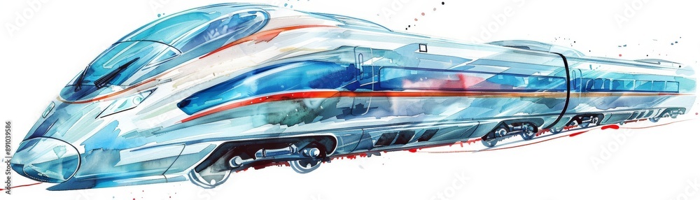 High-Speed Train Watercolor Illustration High-Speed Train Watercolor Illustration