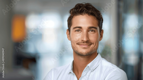 young man smiling in white shirt professional business portrait © btiger