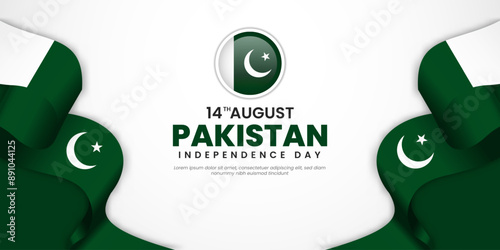 Pakistan Independence Day Background Design with waving flag. Greeting Card, Banner, Poster.