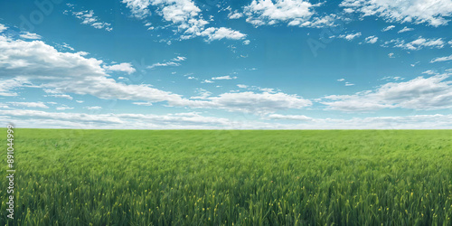 green grass field with blue skies and rolling clouds