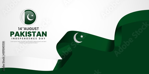 14th August happy independence day Pakistan with waving flag.