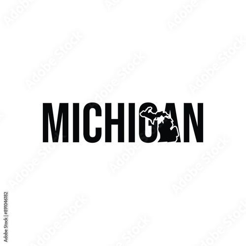michigan state symbol, map icon with vector silhouette of michigan