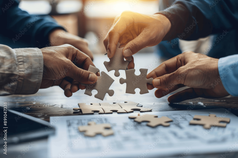 Engineer Team Collaboration Teamwork Puzzle Concept in Office for Success and Partnership Agreement Engineer Team Collaboration Teamwork Puzzle Concept in Office for Success and Partnership Agreement
