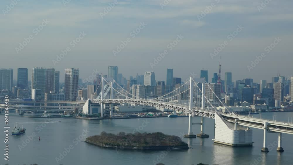 Panorama view of Rainbow bridge at Odaiba Japan Panorama view of Rainbow bridge at Odaiba Japan