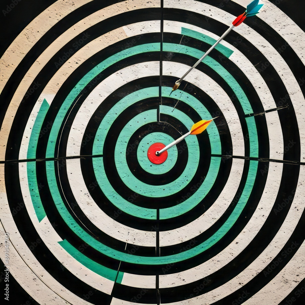 Arrow hit the highlighted target concept of achievement