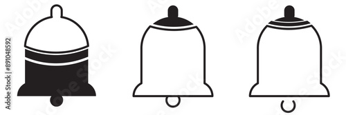Notification bell icon. Alarm symbol. Notice message. Set of ringing bells with new notification. Vector illustration.