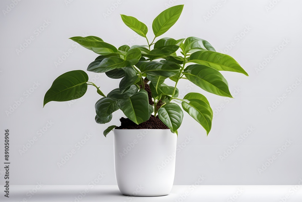 Coffee plant in pot plain background, AI Generated Coffee plant in pot plain background, AI Generated