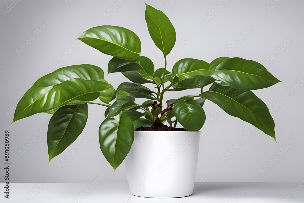 Coffee plant in pot plain background, AI Generated Coffee plant in pot plain background, AI Generated