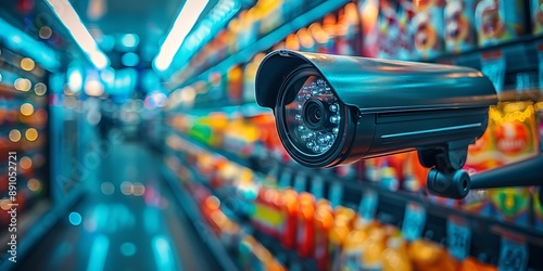 CCTV security camera in supermarket or department store. 3d rendering
