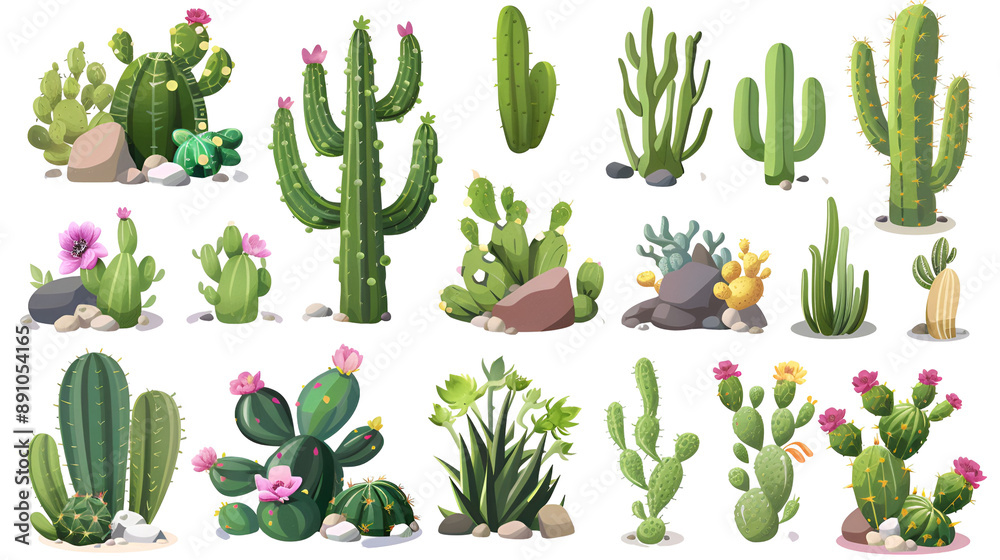 Set of cactus plants isolated on a transparent background, ideal for digital design and botanical themes.generated by Ai Set of cactus plants isolated on a transparent background, ideal for digital design and botanical themes.generated by Ai
