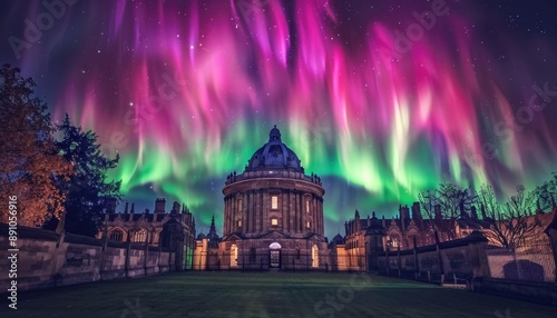 The Aurora Borealis Over Radcliffe Camera in Oxford at Night
