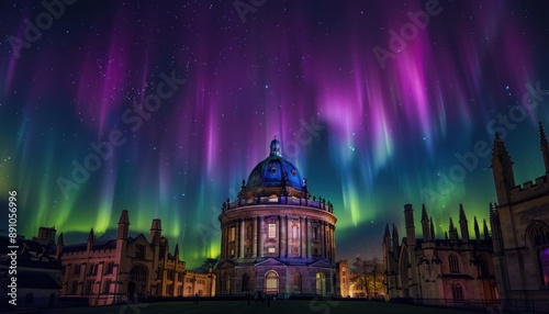 The Northern Lights Over Oxford's Radcliffe Camera at Night