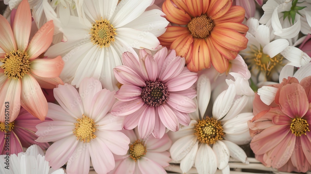 A basket of flowers with a yellow flower in the middle A basket of flowers with a yellow flower in the middle