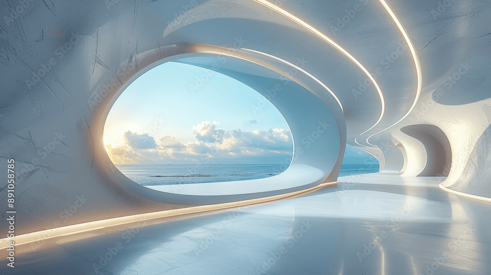 Fototapeta premium Futuristic Minimalist Architecture with Curved Lines and Concrete Floor