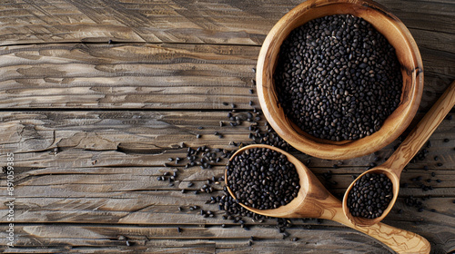 beans and wooden spoon