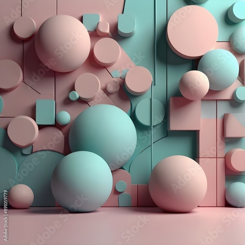 Pastel Colored Tech Background with a Geometric 3D Structure. Clean, Minimal design with Simple Futuristic Forms. 3D Render. Generative AI 