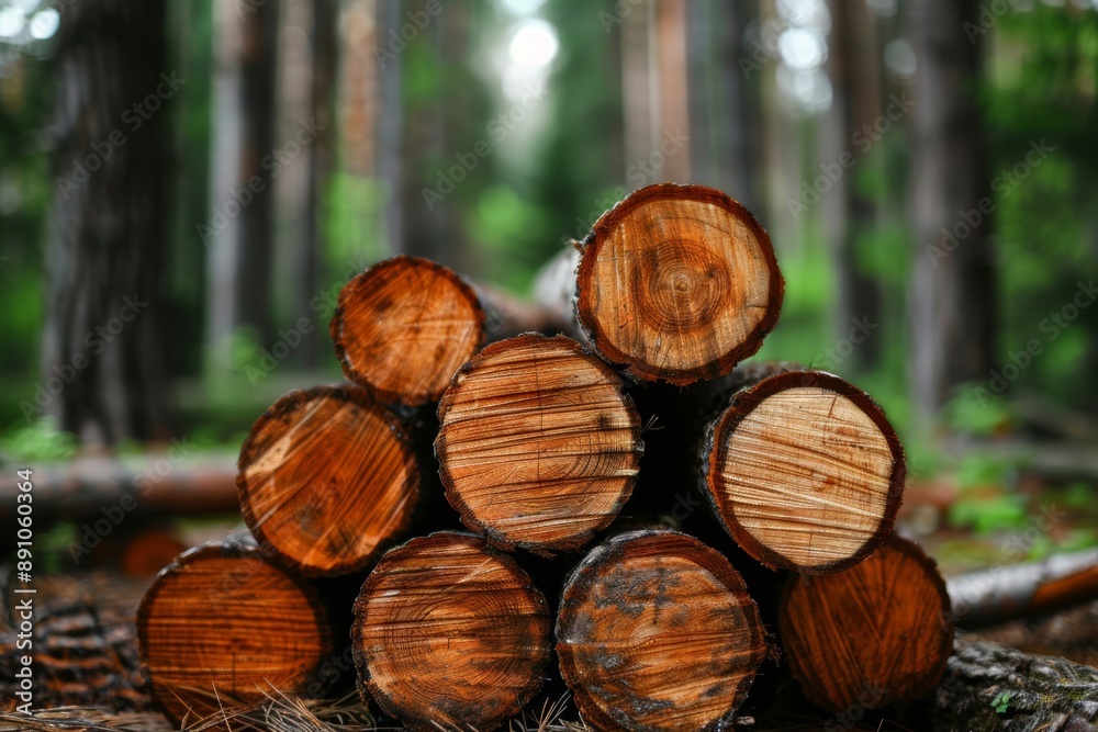 freshly cut logs neatly stacked in a lush, green forest setting, showcasing the balance between commercial forestry operations and resource management. freshly cut logs neatly stacked in a lush, green forest setting, showcasing the balance between commercial forestry operations and resource management.