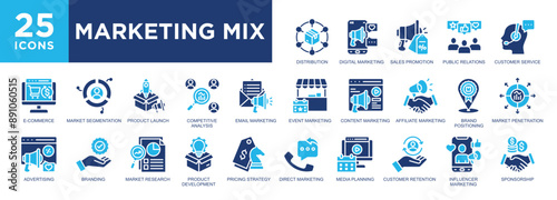 Marketing Mix, product, promotion, strategy, business, price icon set. icons collection. Simple vector illustration