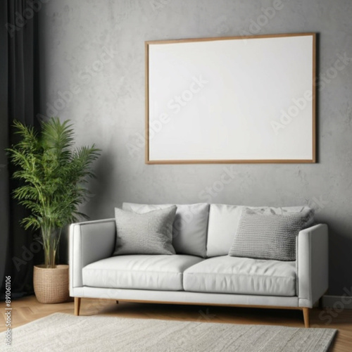 Modern Interior Background Empty Frame Mockup