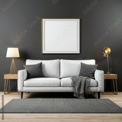 Modern Interior Background Empty Frame Mockup