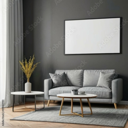 Modern Interior Background Empty Frame Mockup
