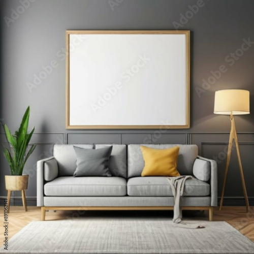 Modern Interior Background Empty Frame Mockup