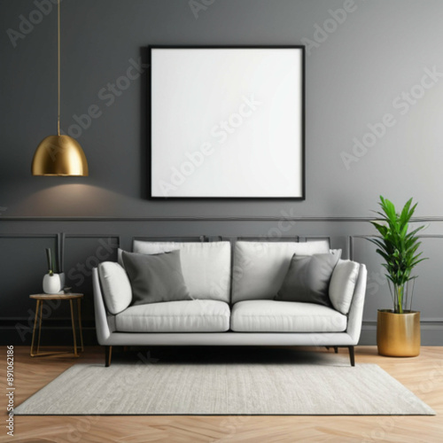 Modern Interior Background Empty Frame Mockup