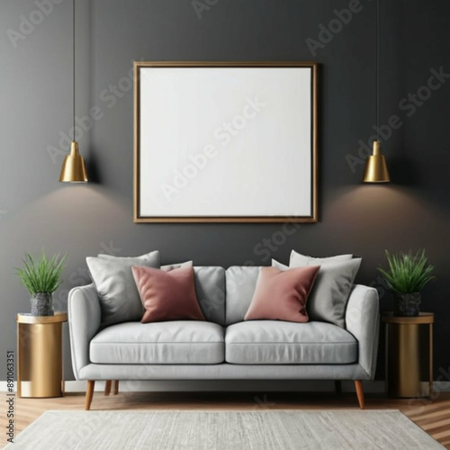 Modern Interior Background Empty Frame Mockup