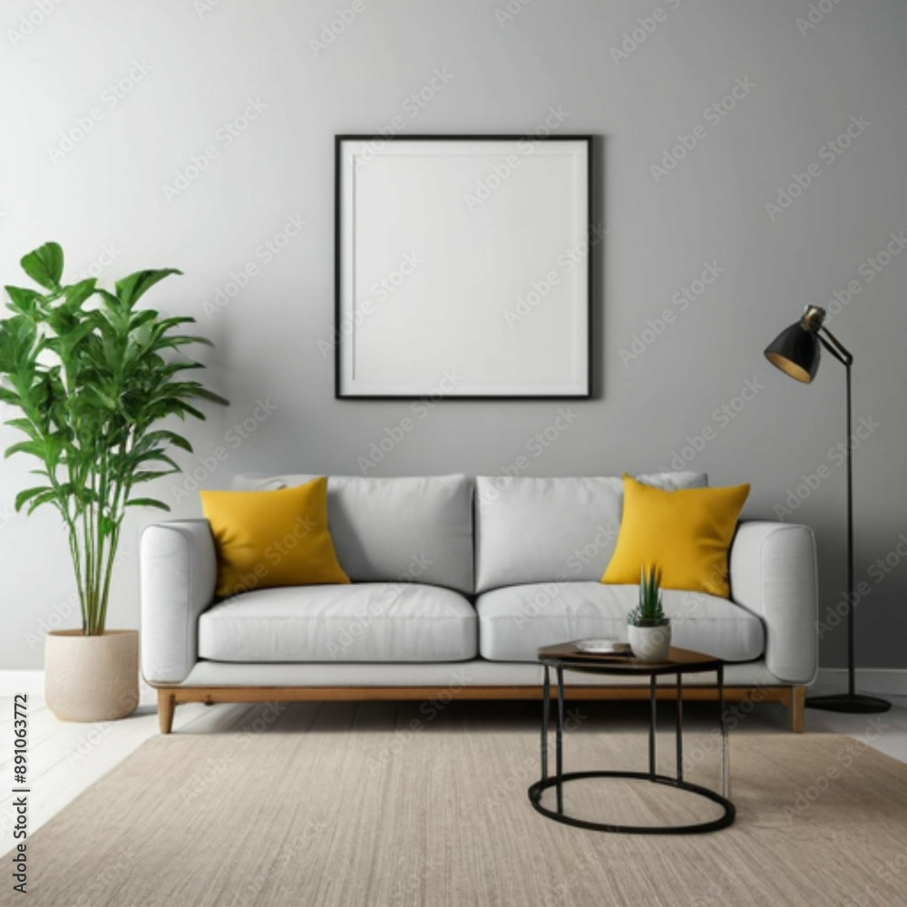 Fototapeta premium Modern Interior Background Empty Frame Mockup