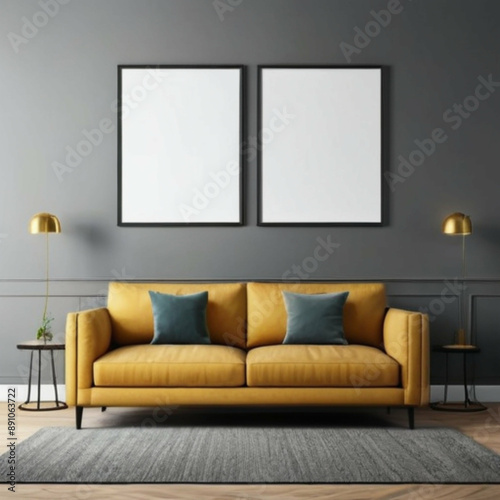 Modern Interior Background Empty Frame Mockup