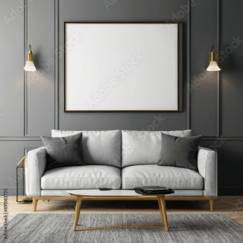 Modern Interior Background Empty Frame Mockup
