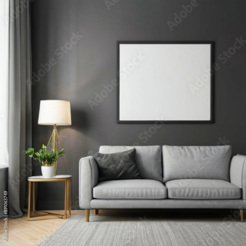 Modern Interior Background Empty Frame Mockup