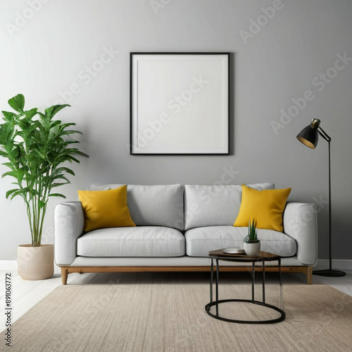 Modern Interior Background Empty Frame Mockup