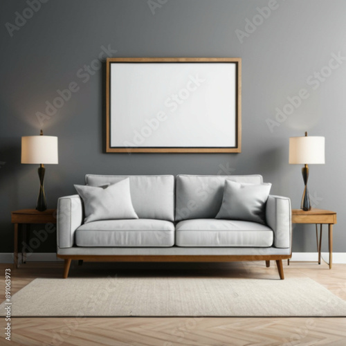 Modern Interior Background Empty Frame Mockup