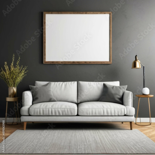 Modern Interior Background Empty Frame Mockup