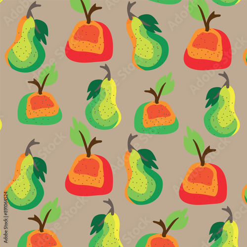 Apples and pears in a colorful pattern for printing and printing. A fruit and berry pattern in a vector. 
