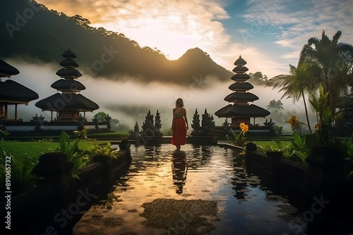 Wallpaper Mural Ancient pura ulun danu bratan, besakih or famous hindu temple and tourist in bali island at sunrise Torontodigital.ca