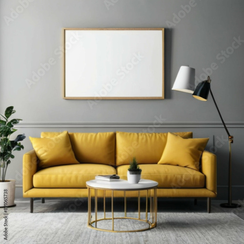 Modern Interior Background Empty Frame Mockup