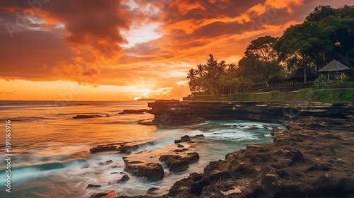Ancient pura ulun danu bratan, besakih or famous hindu temple and tourist in bali island at sunrise