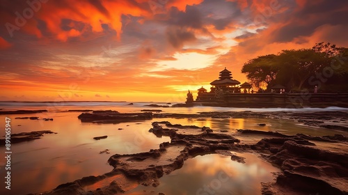 Ancient pura ulun danu bratan, besakih or famous hindu temple and tourist in bali island at sunrise