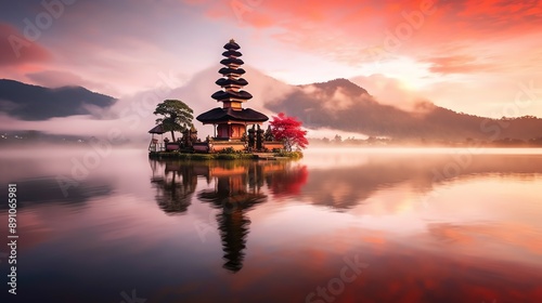 Wallpaper Mural Ancient pura ulun danu bratan, besakih or famous hindu temple and tourist in bali island at sunrise Torontodigital.ca